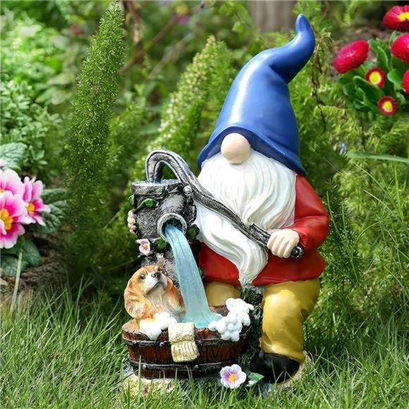 Garden Gnome Statue, Gnome Decoration for Yard with Blue Solar Light, Patio Yard - Picture 5 of 7